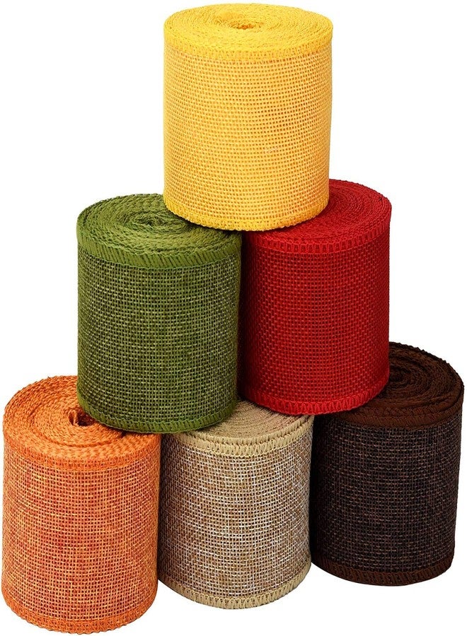 DELINGER 2" Wide Jute Burlap Colorful Craft Ribbon Lace On Spool, 2 Metre Long Pack of 6 for Arts & Crafts Homemade DIY Projects, Event, Wedding Decorations Crafts, Gift Wrapping, Multicolour - Image 1